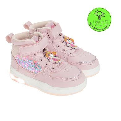 Cool Club, Pantofi pentru fete, roz, brant din piele, talpa cu leduri, imprimeu Paw Patrol