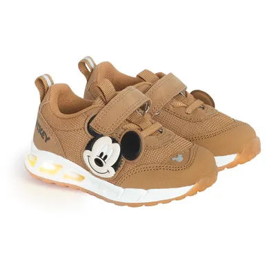 Cool Club, Pantofi sport pentru baieti, maro, talpa cu leduri, imprimeu Mickey Mouse