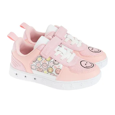 Cool Club, Pantofi sport pentru fete, roz, talpa cu leduri, imprimeu SmileWorld