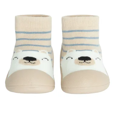 Cool Club, Papuci de casa tip soseta pentru baieti, bej, talpa Barefoot