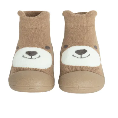 Cool Club, Papuci de casa tip soseta pentru baieti, maro, talpa Barefoot