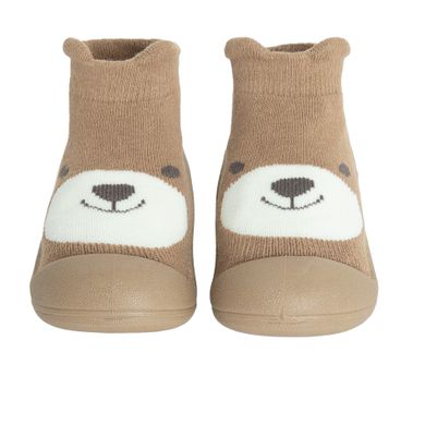 Cool Club, Papuci de casa tip soseta pentru baieti, maro, talpa Barefoot