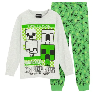 Cool Club, Pijama pentru baieti, gri-verde, imprimeu Minecraft