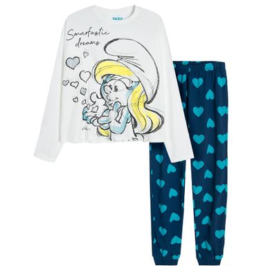 Cool Club, Pijama pentru fete, alb-albastru, imprimeu Strumfi