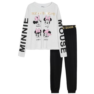 Cool Club, Pijama pentru fete, alb-negru, imprimeu Minnie Mouse