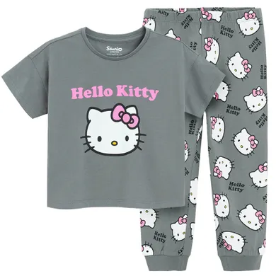 Cool Club, Pijama pentru fete, gri, imprimeu Hello Kitty