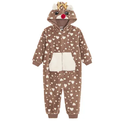 Cool Club, Pijama-salopeta cu gluga pentru fete, calduroasa, maro