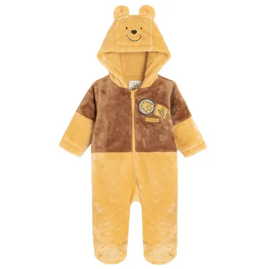 Cool Club, Pijama tip salopeta cu gluga pentru bebelusi, galben, imprimeu Winnie the Pooh