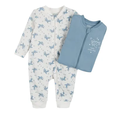 Cool Club, Pijama tip salopeta pentru baieti, alb, albastru, set 2 buc.