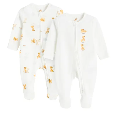 Cool Club, Pijama tip salopeta pentru baieti, alb, imprimeu Lion King, set, 2 buc.