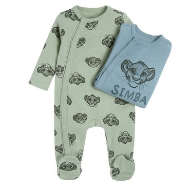 Cool Club, Pijama tip salopeta pentru baieti, albastru, verde, imprimeu Lion King, set 2 buc.