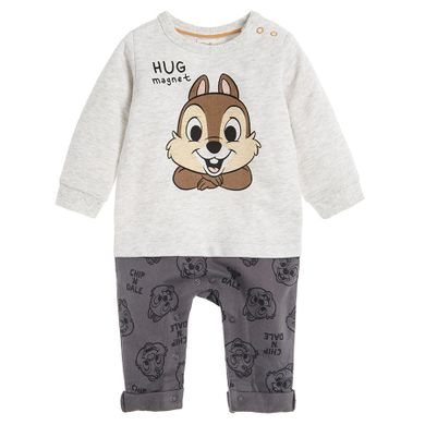 Cool Club, Pijama tip salopeta pentru baieti, gri, imprimeu Chip & Dale