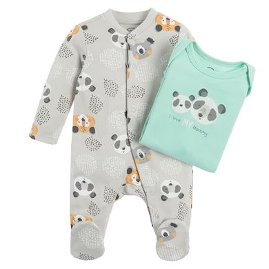 Cool Club, Pijama tip salopeta pentru baieti, gri, menta verde, set, 2 buc.
