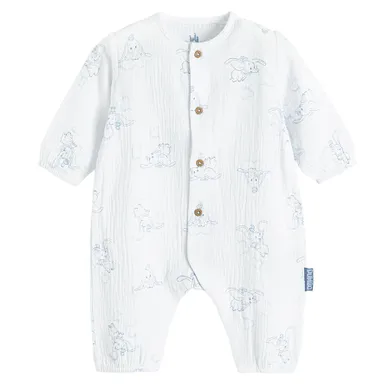 Cool Club, Pijama tip salopeta pentru baieti, muselina, alb, imprimeu Dumbo