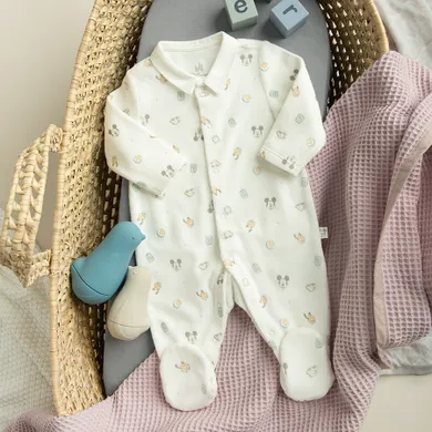 Cool Club, Pijama tip salopeta pentru baieti, velur, alb, imprimeu Mickey Mouse,