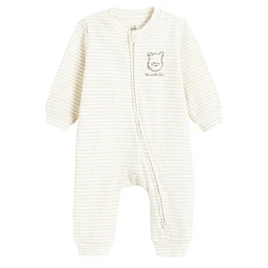 Cool Club, Pijama tip salopeta pentru bebelusi, bej, imprimeu Winnie the Pooh