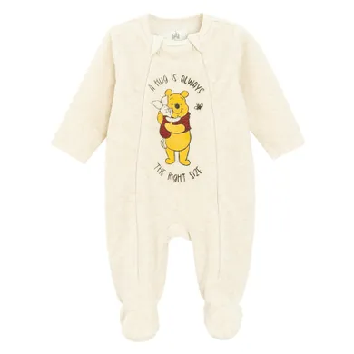 Cool Club, Pijama tip salopeta pentru bebelusi, velur, bej, imprimeu Winnie the Pooh