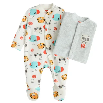 Cool Club, Pijama tip salopeta pentru bebelusi, velur, mix, imprimeu Fisher-Price, set, 2 buc.