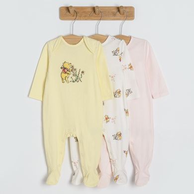 Cool Club, Pijama tip salopeta pentru fete, alb, roz, galben, imprimeu Winnie the Pooh, set, 3 buc.