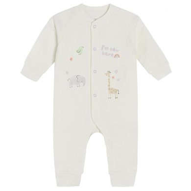 Cool Club, Pijama tip salopeta pentru fete, bumbac organic, ecru