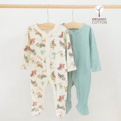Cool Club, Pijama tip salopeta pentru fete, bumbac organic, mix de culori, imprimeu animalute, set 2 buc.