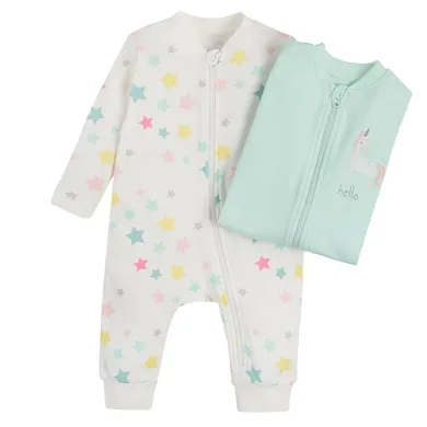 Cool Club, Pijama tip salopeta pentru fete, ecru, menta verde, set 2 buc.