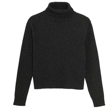 Cool Club, Pulover cu guler inalt pentru fete, din tricot striat, negru