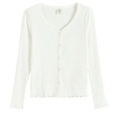 Cool Club, Pulover pentru fete, cu nasturi, din tricot striat, alb