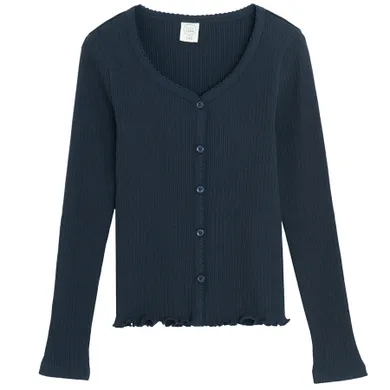 Cool Club, Pulover pentru fete, cu nasturi, din tricot striat, bleumarin