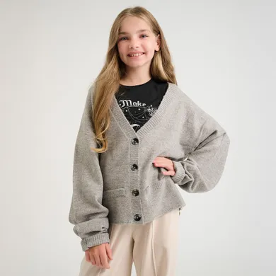 Cool Club, Pulover pentru fete, cu nasturi, oversize, gri melanj