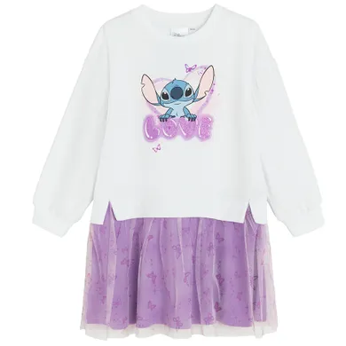 Cool Club, Rochie cu maneca lunga pentru fete, alb, imprimeu Lilo si Stitch