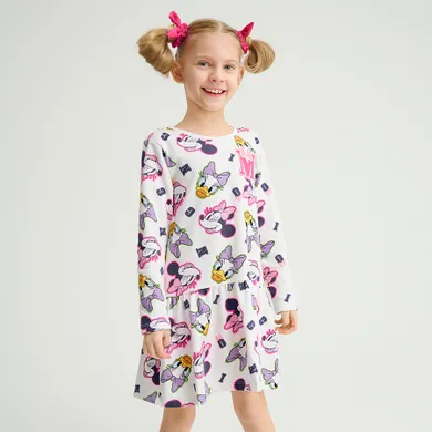 Cool Club, Rochie cu maneca lunga pentru fete, alb, imprimeu Minnie Mouse