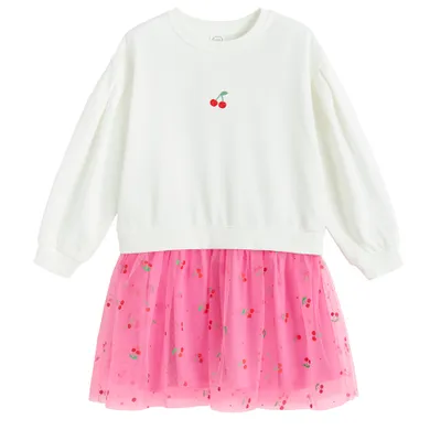 Cool Club, Rochie cu maneca lunga pentru fete, alb-roz