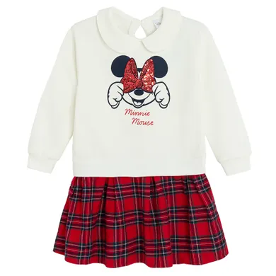 Cool Club, Rochie cu maneca lunga pentru fete, ecru, imprimeu Minnie Mouse