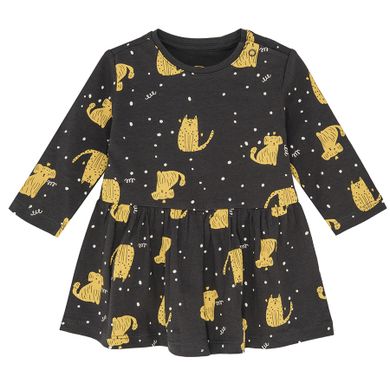Cool Club, Rochie cu maneca lunga pentru fete, negru-grafit, imprimeu catei, pisici