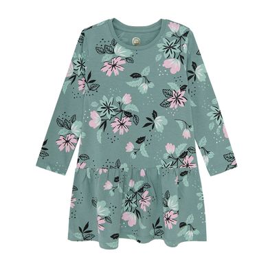 Cool Club, Rochie cu maneca lunga pentru fete, verde, imprimeu flori