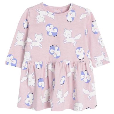 Cool Club, Rochie cu maneca lunga pentru fete, violet, imprimeu pinguini, vulpite