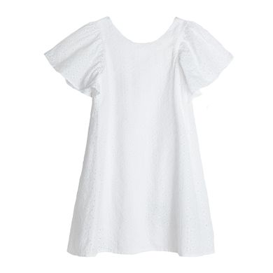 Cool Club, Rochie cu maneca scurta pentru fete, alb, broderie englezeasca