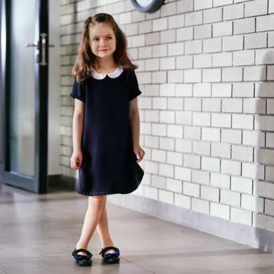 Cool Club, Rochie cu maneca scurta pentru fete, bleumarin, cu guler
