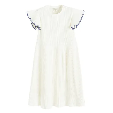 Cool Club, Rochie cu maneca scurta pentru fete, din tricot striat, alb