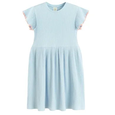 Cool Club, Rochie cu maneca scurta pentru fete, din tricot striat, albastru