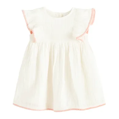 Cool Club, Rochie cu maneca scurta pentru fete, muselina, ecru