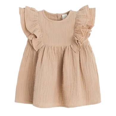 Cool Club, Rochie cu maneca scurta pentru fete, muselina, maro deschis