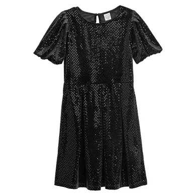 Cool Club, Rochie cu maneca scurta pentru fete, velur, negru