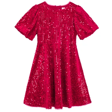 Cool Club, Rochie cu maneca scurta pentru fete, velur, rosu