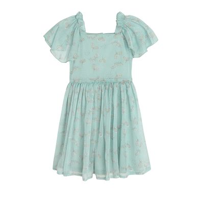 Cool Club, Rochie cu maneca scurta pentru fete, verde-menta, imprimeu frunze