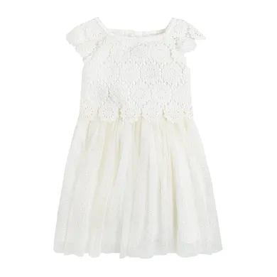 Cool Club, Rochie cu maneci scurte pentru fete, alba, dantela