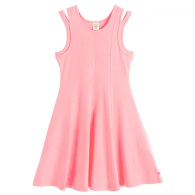 Cool Club, Rochie de tenis fara maneci, din tricot striat, roz fluo