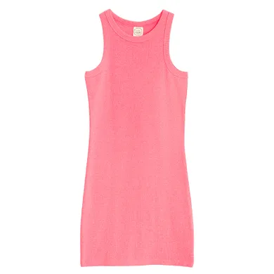 Cool Club, Rochie fara maneci pentru fete, din tricot striat, roz fluo