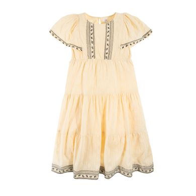 Cool Club, Rochie pentru fete cu maneca scurta, ocru, volane, boho